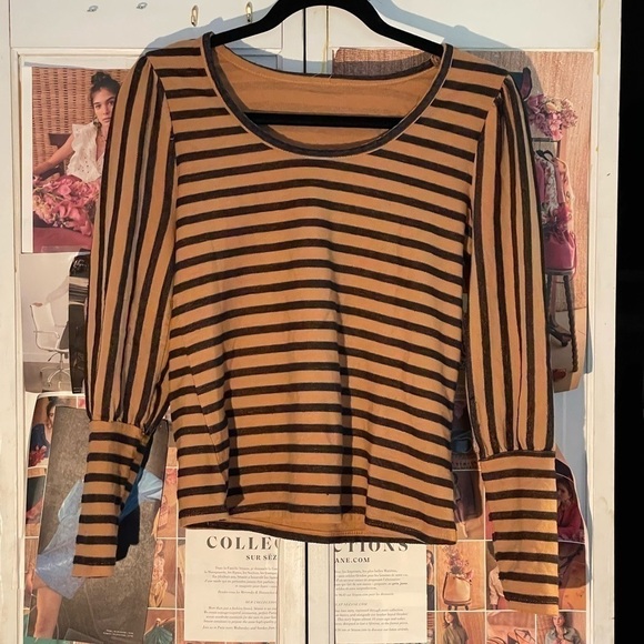 Romantic Anthropologie Amadi Sylvia Striped Puffed Sleeve Shirt - Picture 3 of 10